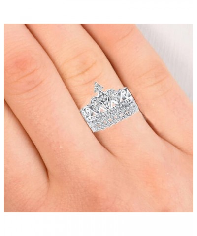 2.40ct Real 925 Sterling Silver 14k gold plated Cubic Zircon Wedding Engagement Princess Tiara Queen Crown 2pc set Love Ring ...