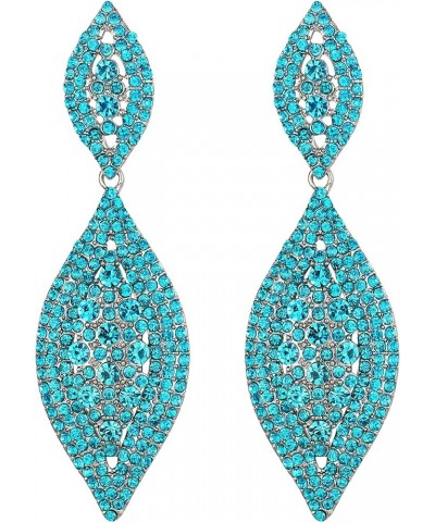 Women's Rhinestone Crystal Wedding Bridal 2 Leaf Drop Dangle Chandelier Earrings Light Blue $10.70 Earrings