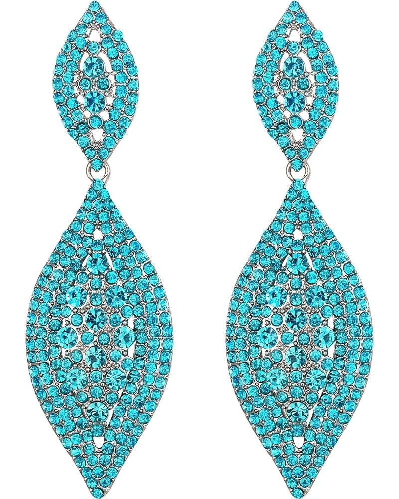 Women's Rhinestone Crystal Wedding Bridal 2 Leaf Drop Dangle Chandelier Earrings Light Blue $10.70 Earrings