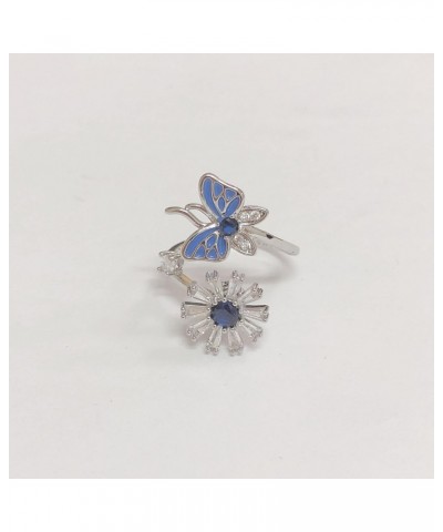 Fidget Anxiety Rings Butterfly Sunflower Adjustable Open Spinner Ring for Women Girl Blue Cubic Zirconia Always in My Heart S...