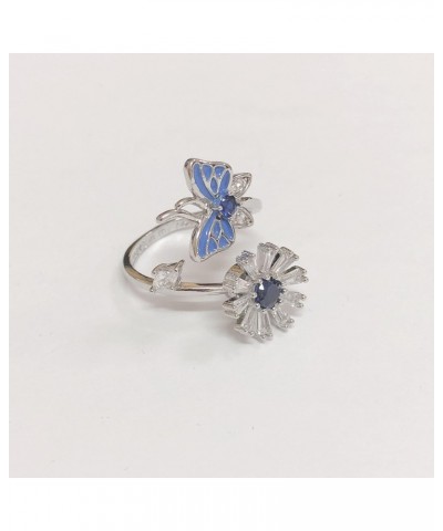 Fidget Anxiety Rings Butterfly Sunflower Adjustable Open Spinner Ring for Women Girl Blue Cubic Zirconia Always in My Heart S...