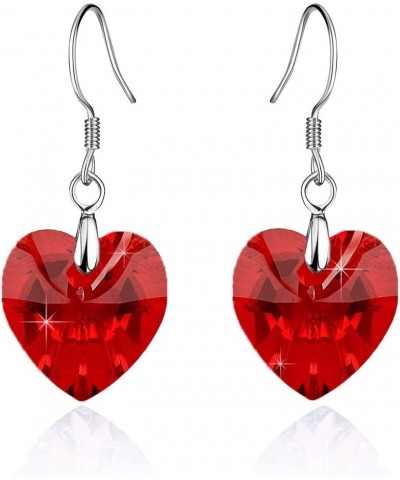 Austrian Crystal Heart Drop Dangle Earrings for Women 925 Sterling Silver Hook Hypoallergenic Earring Red $12.00 Earrings