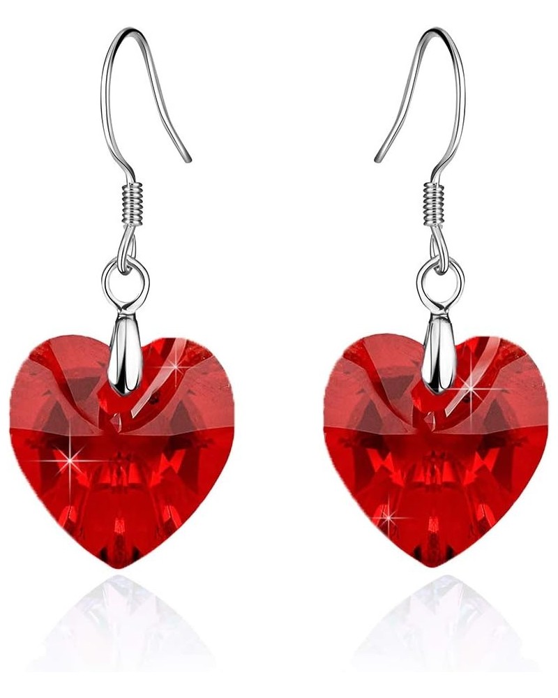 Austrian Crystal Heart Drop Dangle Earrings for Women 925 Sterling Silver Hook Hypoallergenic Earring Red $12.00 Earrings