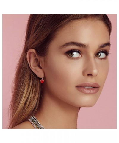 Austrian Crystal Heart Drop Dangle Earrings for Women 925 Sterling Silver Hook Hypoallergenic Earring Red $12.00 Earrings