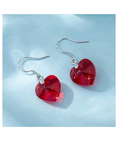 Austrian Crystal Heart Drop Dangle Earrings for Women 925 Sterling Silver Hook Hypoallergenic Earring Red $12.00 Earrings