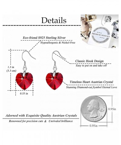 Austrian Crystal Heart Drop Dangle Earrings for Women 925 Sterling Silver Hook Hypoallergenic Earring Red $12.00 Earrings