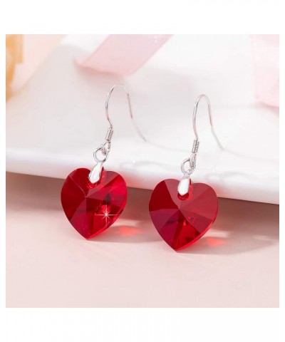 Austrian Crystal Heart Drop Dangle Earrings for Women 925 Sterling Silver Hook Hypoallergenic Earring Red $12.00 Earrings