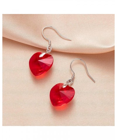 Austrian Crystal Heart Drop Dangle Earrings for Women 925 Sterling Silver Hook Hypoallergenic Earring Red $12.00 Earrings