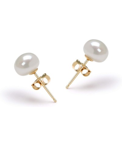 7-8mm AAA Quality Freshwater 14K Yellow Gold Cultured Pearl Earring Pair For Women Yellow Gold 7.0-8.0mm $64.80 Earrings