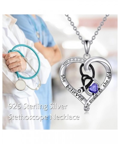 Nurse Birthday Gifts Sterling Silver Caduceus & Stethoscope Birthstone Necklace for Women White Coat Ceremony Doctor Jewelry ...