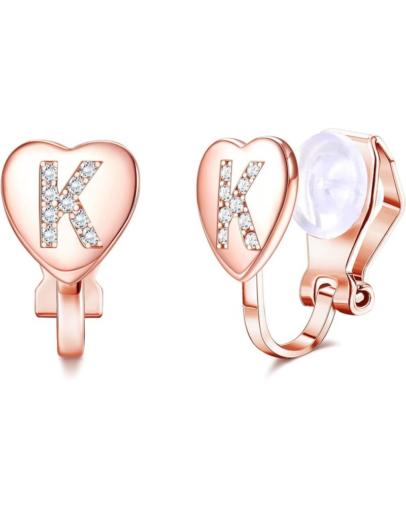 Heart Initial Clip on Stud Earrings for Women Rose Gold Plated Dainty Alphabet Letters A-Z Stud Earrings Non Pierced Stud Ear...