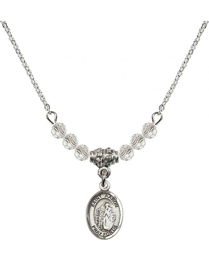 April Birth Month Bead Necklace with Catholic Patron Saint Petite Charm, 18 Inch Saint Aaron $32.44 Necklaces