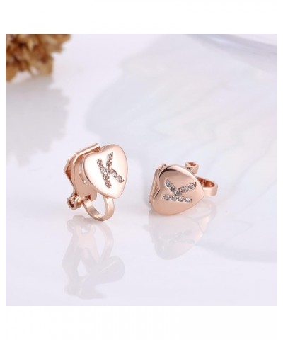 Heart Initial Clip on Stud Earrings for Women Rose Gold Plated Dainty Alphabet Letters A-Z Stud Earrings Non Pierced Stud Ear...