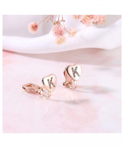 Heart Initial Clip on Stud Earrings for Women Rose Gold Plated Dainty Alphabet Letters A-Z Stud Earrings Non Pierced Stud Ear...