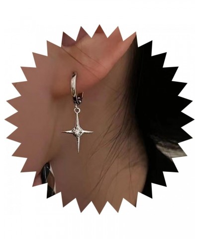 Punk Cross Star Dangle Drop Earrings Silver Vintage Rhinestone North Star Drop Earrings Minimalist Cross Star Dangle Small Ho...