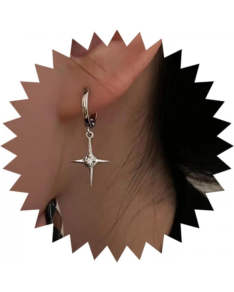 Punk Cross Star Dangle Drop Earrings Silver Vintage Rhinestone North Star Drop Earrings Minimalist Cross Star Dangle Small Ho...