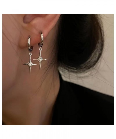 Punk Cross Star Dangle Drop Earrings Silver Vintage Rhinestone North Star Drop Earrings Minimalist Cross Star Dangle Small Ho...