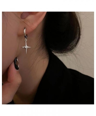 Punk Cross Star Dangle Drop Earrings Silver Vintage Rhinestone North Star Drop Earrings Minimalist Cross Star Dangle Small Ho...