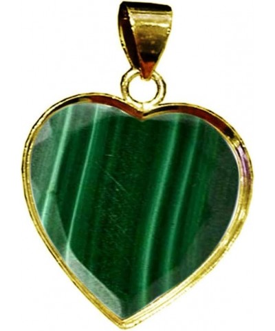 Choose Your Gemstone Pendants Heart Shape Sterling Silver 18K Gold Plated Locket For Men Women natural-faceted-Malachite yell...