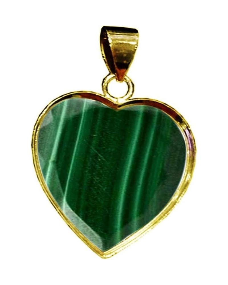 Choose Your Gemstone Pendants Heart Shape Sterling Silver 18K Gold Plated Locket For Men Women natural-faceted-Malachite yell...