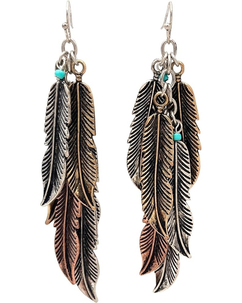 Bohemian Tritone Tassels Metal Feathers Earrings Tritone Silver $17.14 Earrings