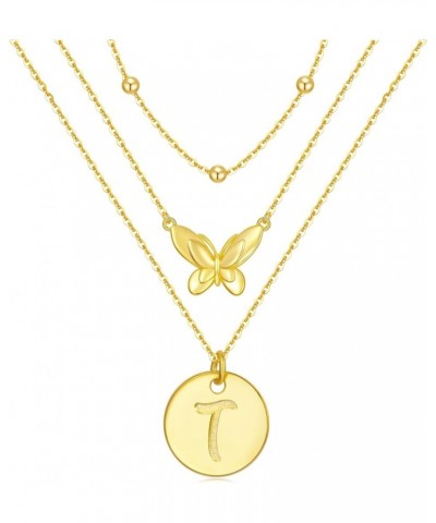 14K Gold Butterfly Initial Necklace for Women, Sterling Silver Layered 26 Initial A-Z Letter Pendant Choker Necklace Jewelry ...