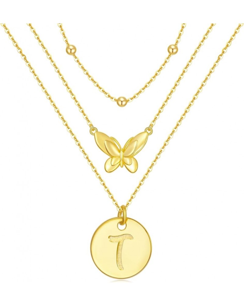 14K Gold Butterfly Initial Necklace for Women, Sterling Silver Layered 26 Initial A-Z Letter Pendant Choker Necklace Jewelry ...