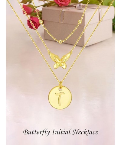 14K Gold Butterfly Initial Necklace for Women, Sterling Silver Layered 26 Initial A-Z Letter Pendant Choker Necklace Jewelry ...