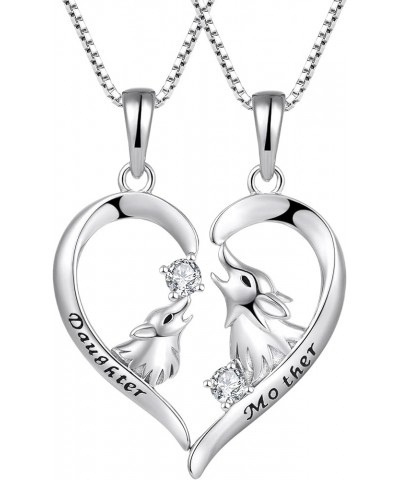 Mother Daughter Necklace Sterling Silver Mothers Day Gifts From Daughter Necklace Heart Matching Pendant Set Wolf Heart Match...