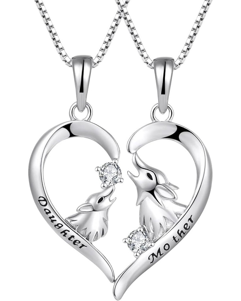 Mother Daughter Necklace Sterling Silver Mothers Day Gifts From Daughter Necklace Heart Matching Pendant Set Wolf Heart Match...