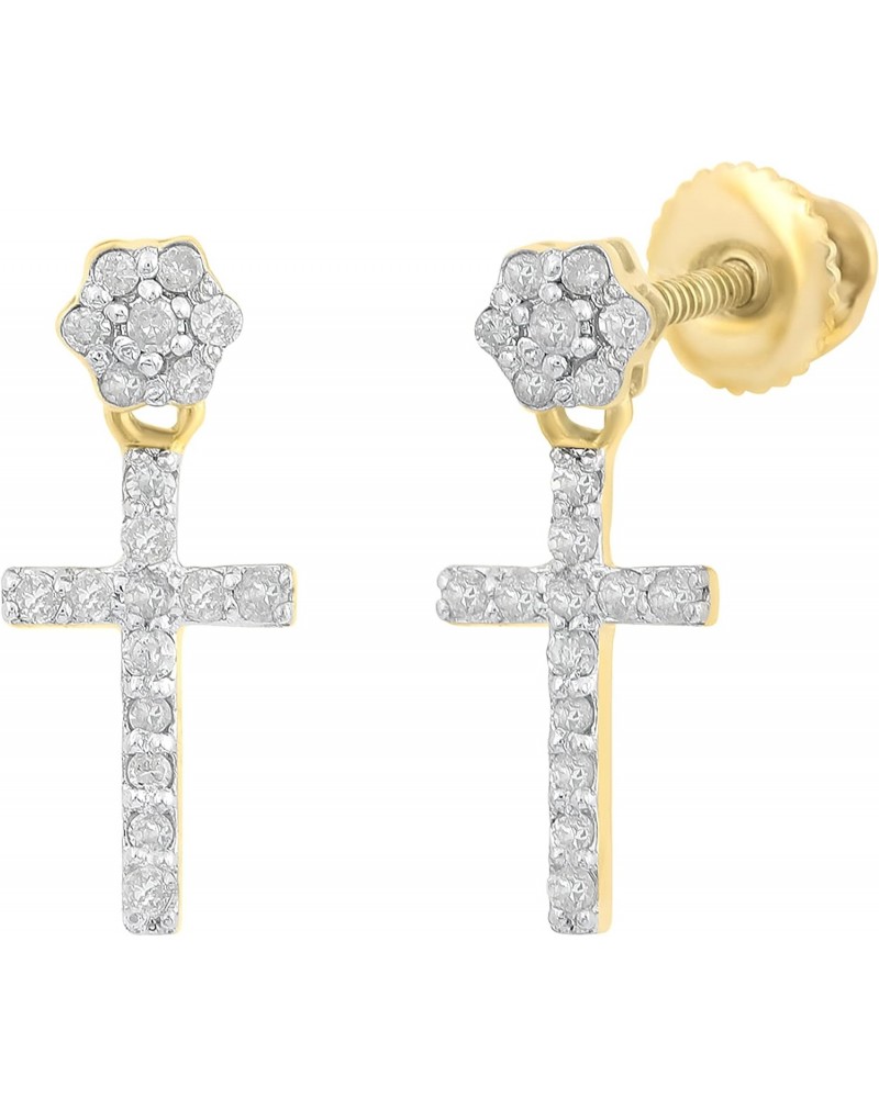 10K Gold Genuine Natural Round Diamonds Cross Dangling Earrings 0.20 CT $58.50 Earrings