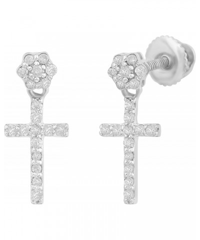 10K Gold Genuine Natural Round Diamonds Cross Dangling Earrings 0.20 CT $58.50 Earrings