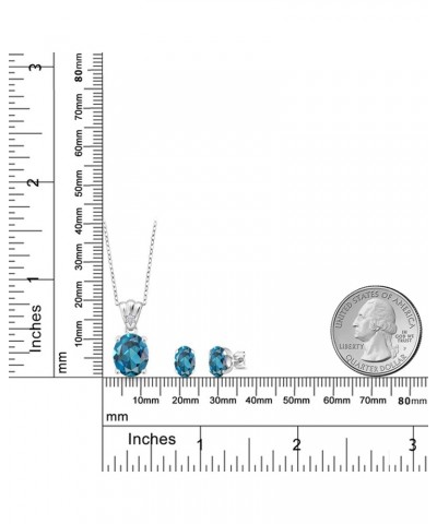 925 Sterling Silver London Blue Topaz and White Lab Grown Diamond Pendant and Earrings Jewelry Set For Women (7.24 Cttw, Gems...