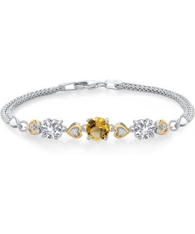 925 Sterling Silver and 10k Yellow Gold Yellow Citrine White Created Sapphire and White Lab Grown Diamond Bracelet For Women ...