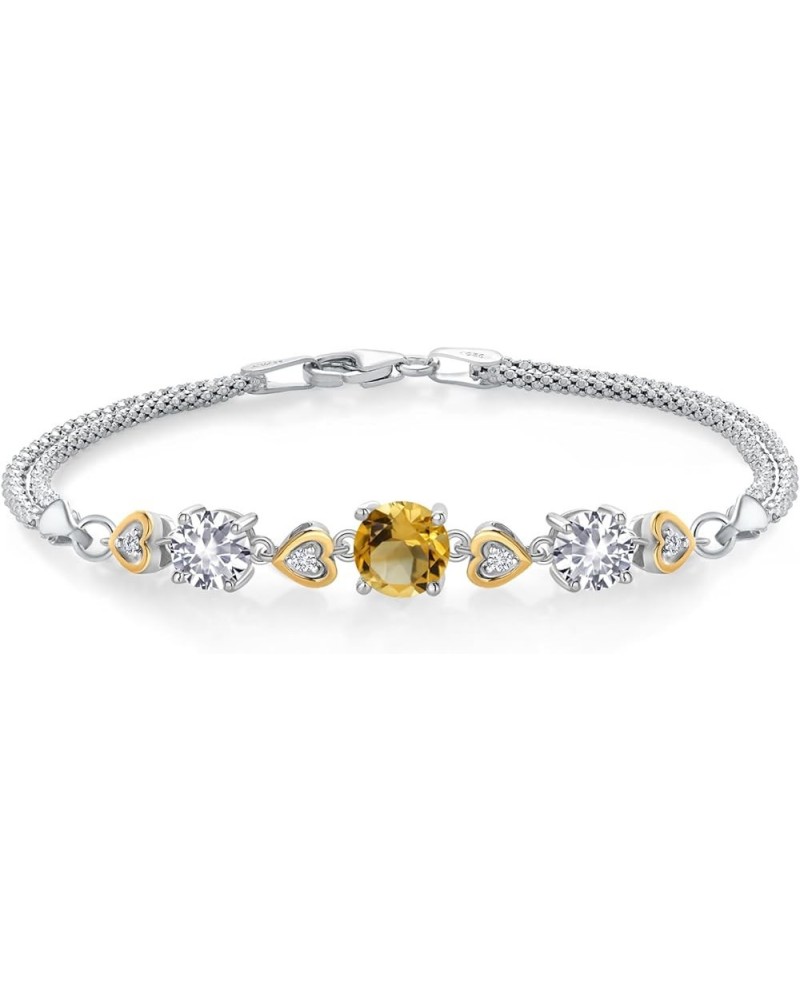 925 Sterling Silver and 10k Yellow Gold Yellow Citrine White Created Sapphire and White Lab Grown Diamond Bracelet For Women ...