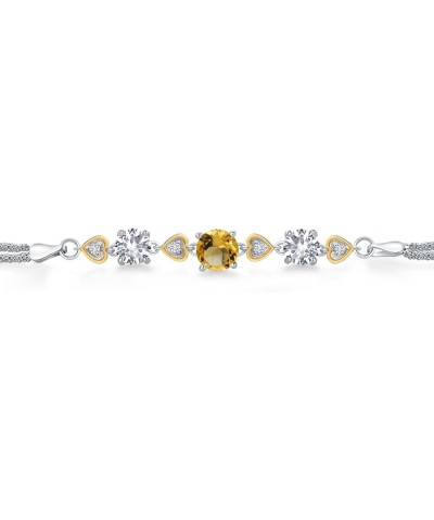 925 Sterling Silver and 10k Yellow Gold Yellow Citrine White Created Sapphire and White Lab Grown Diamond Bracelet For Women ...