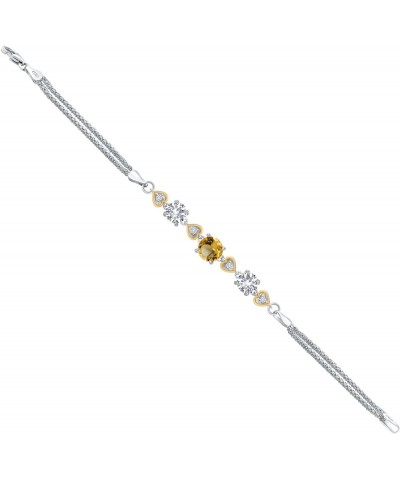 925 Sterling Silver and 10k Yellow Gold Yellow Citrine White Created Sapphire and White Lab Grown Diamond Bracelet For Women ...