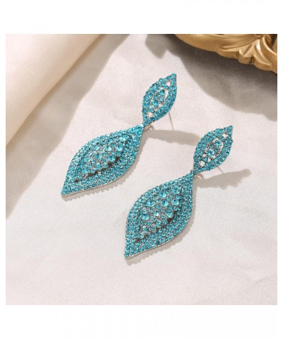 Women's Rhinestone Crystal Wedding Bridal 2 Leaf Drop Dangle Chandelier Earrings Light Blue $10.70 Earrings