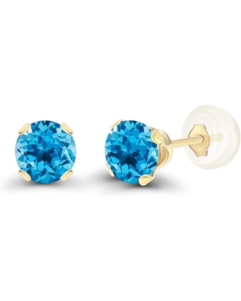 Solid 10K Yellow, White or Rose Gold 4mm Round Genuine Gemstone Birthstone Stud Earrings Blue Topaz-Swiss Blue Topaz Yellow G...