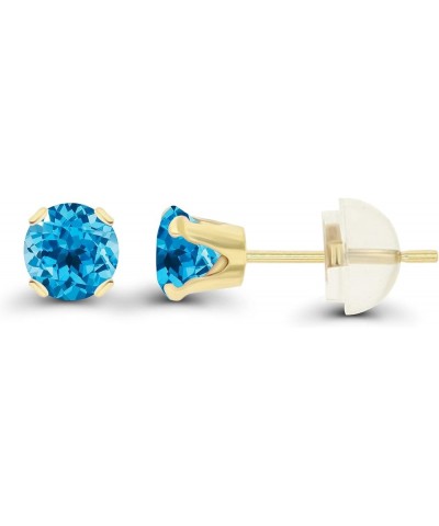 Solid 10K Yellow, White or Rose Gold 4mm Round Genuine Gemstone Birthstone Stud Earrings Blue Topaz-Swiss Blue Topaz Yellow G...