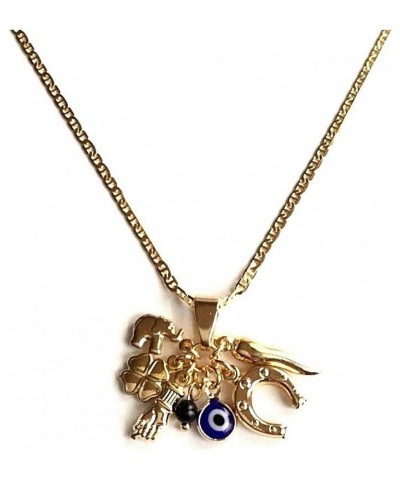 18K GOLD PLATED CHARM ELEPHANT,HORSESHOE,EYE NECKLACE 20" LONG/CADENA DE ELEFANTE,HERRADURA, OJO BUENA SUERTE 20" LARGO $14.1...