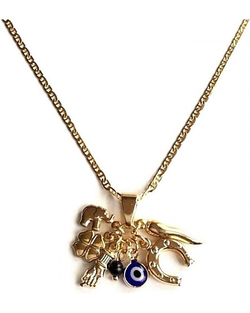 18K GOLD PLATED CHARM ELEPHANT,HORSESHOE,EYE NECKLACE 20" LONG/CADENA DE ELEFANTE,HERRADURA, OJO BUENA SUERTE 20" LARGO $14.1...