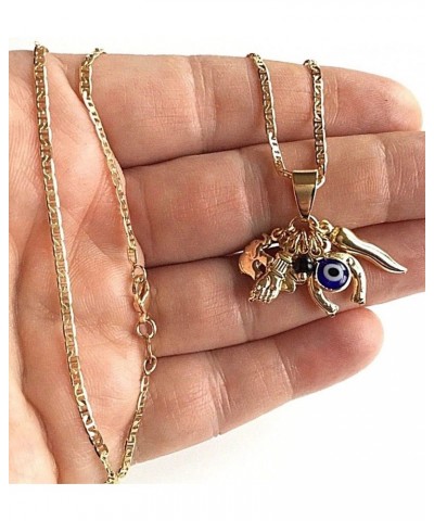 18K GOLD PLATED CHARM ELEPHANT,HORSESHOE,EYE NECKLACE 20" LONG/CADENA DE ELEFANTE,HERRADURA, OJO BUENA SUERTE 20" LARGO $14.1...