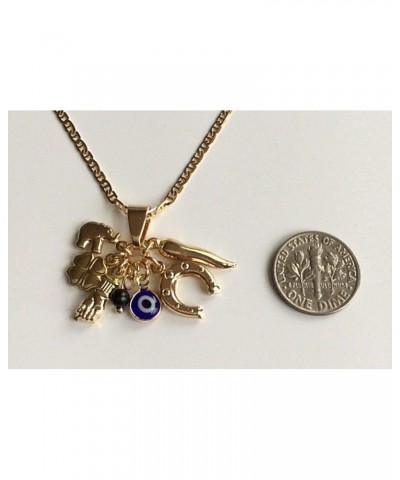 18K GOLD PLATED CHARM ELEPHANT,HORSESHOE,EYE NECKLACE 20" LONG/CADENA DE ELEFANTE,HERRADURA, OJO BUENA SUERTE 20" LARGO $14.1...