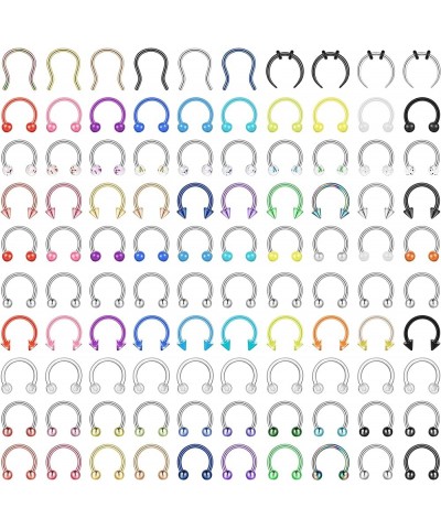 100PCS 16G 316L Stainless Steel Septum Nose Rings Hoop for Women Men Septum Rings Horseshoe Spike Septum Hoops Cartilage Heli...