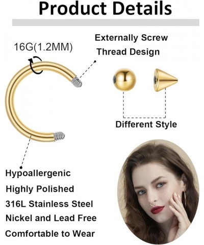 100PCS 16G 316L Stainless Steel Septum Nose Rings Hoop for Women Men Septum Rings Horseshoe Spike Septum Hoops Cartilage Heli...