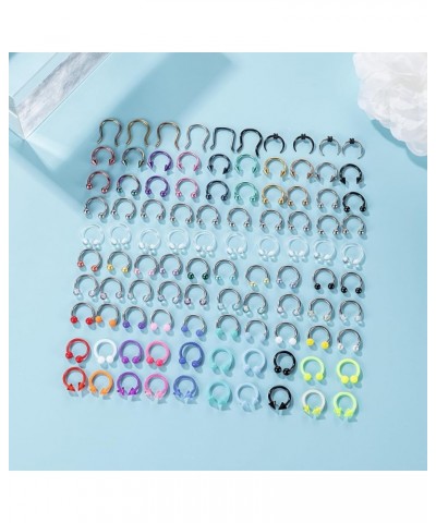 100PCS 16G 316L Stainless Steel Septum Nose Rings Hoop for Women Men Septum Rings Horseshoe Spike Septum Hoops Cartilage Heli...