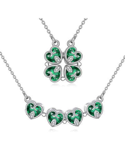 Moonstone Convertible Necklace for Women Sterling Silver Four Leaf Clover Heart Pendant green CZ $22.00 Necklaces