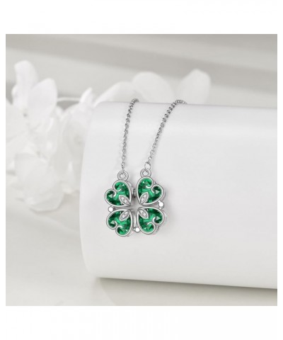 Moonstone Convertible Necklace for Women Sterling Silver Four Leaf Clover Heart Pendant green CZ $22.00 Necklaces