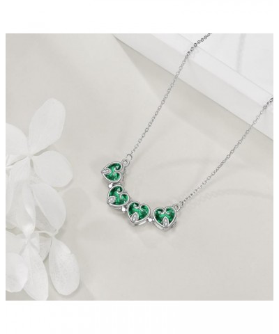 Moonstone Convertible Necklace for Women Sterling Silver Four Leaf Clover Heart Pendant green CZ $22.00 Necklaces